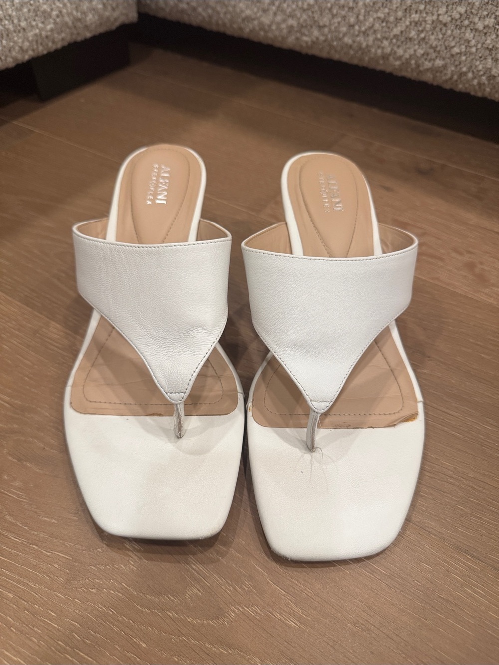 Alfani White Leather Square-Toe Thong Sandals